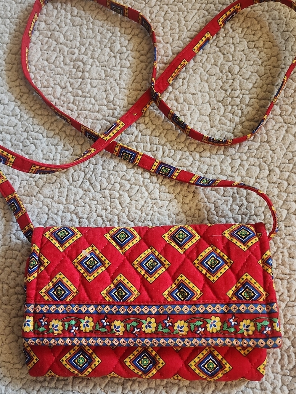 Vera Bradley Vintage Quilted Red Printed Crossbody Wallet